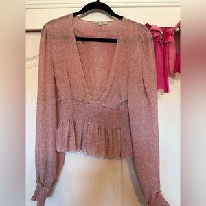 Love Tree Blush Floral Smocked Blouse